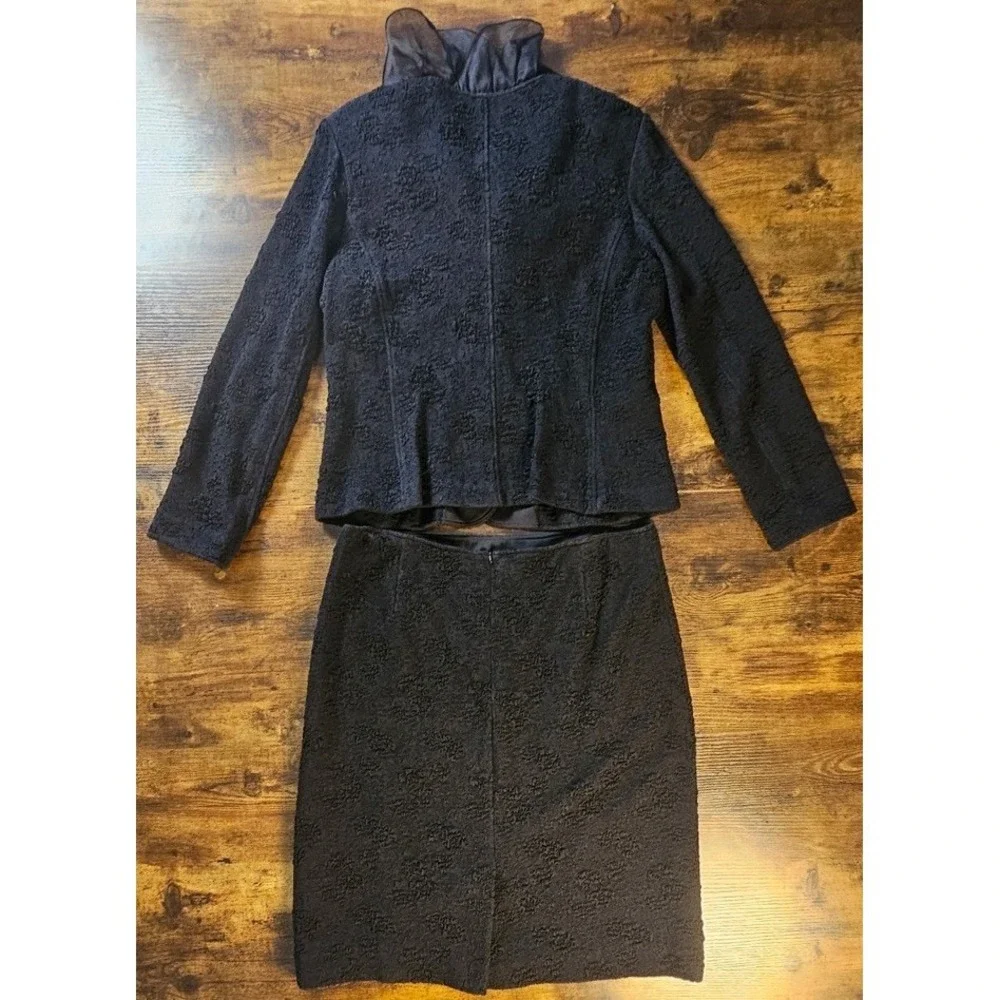TERI‎ JON Rickie Freeman Womens Black Jacket And Skirt Ruffle Cuffs Rosettes 14